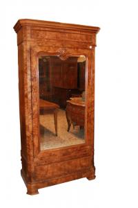 1-door wardrobe with mirror, Louis Philippe style in walnut burl